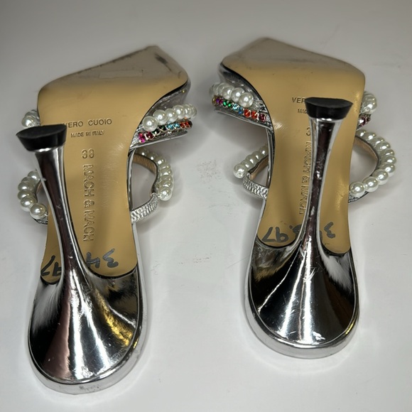 Mach & Mach Diamond of Elizabeth PVC Mules in Clear Silver Faux Pearl sz 38 8 US - Picture 14 of 17